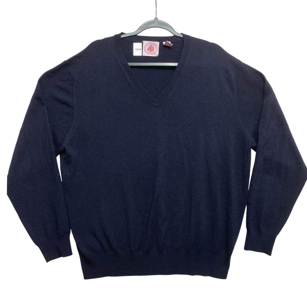 J. Press Sweater Mens XL Navy Blue Extrafine Merino Wool V-Neck Classic